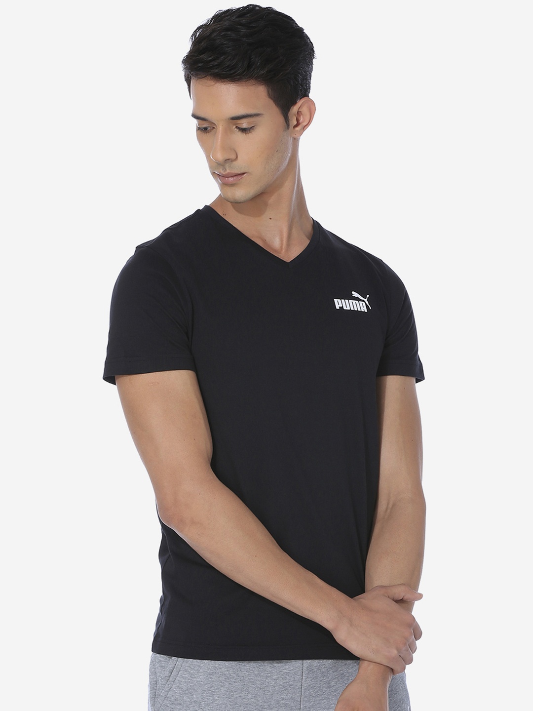

Puma Men Black Solid V-Neck T-shirt