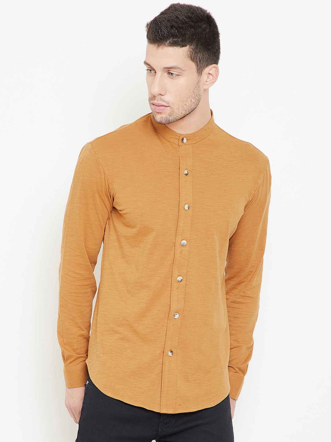 

GRITSTONES Men Mustard Regular Fit Self Design Casual Shirt