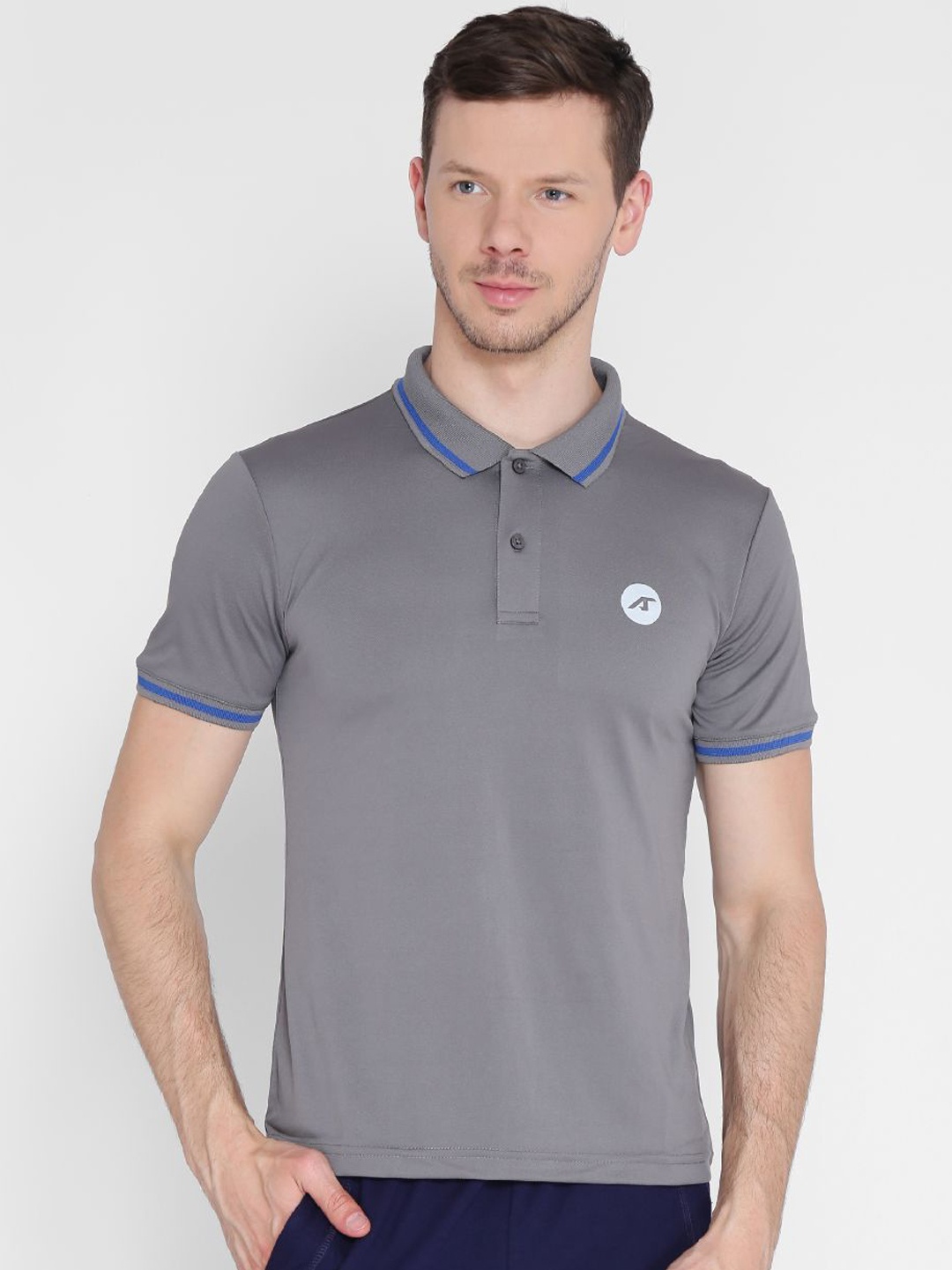 

Alcis Men Grey Solid Polo Collar T-shirt