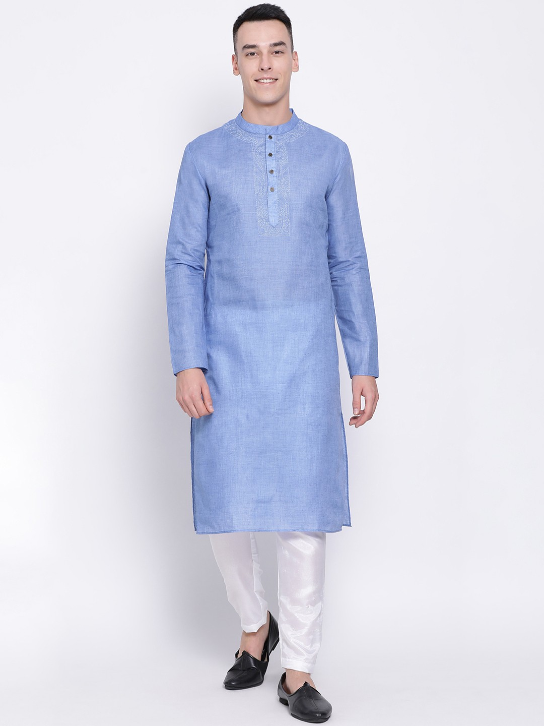

DEVOILER Men Blue Solid Straight Kurta