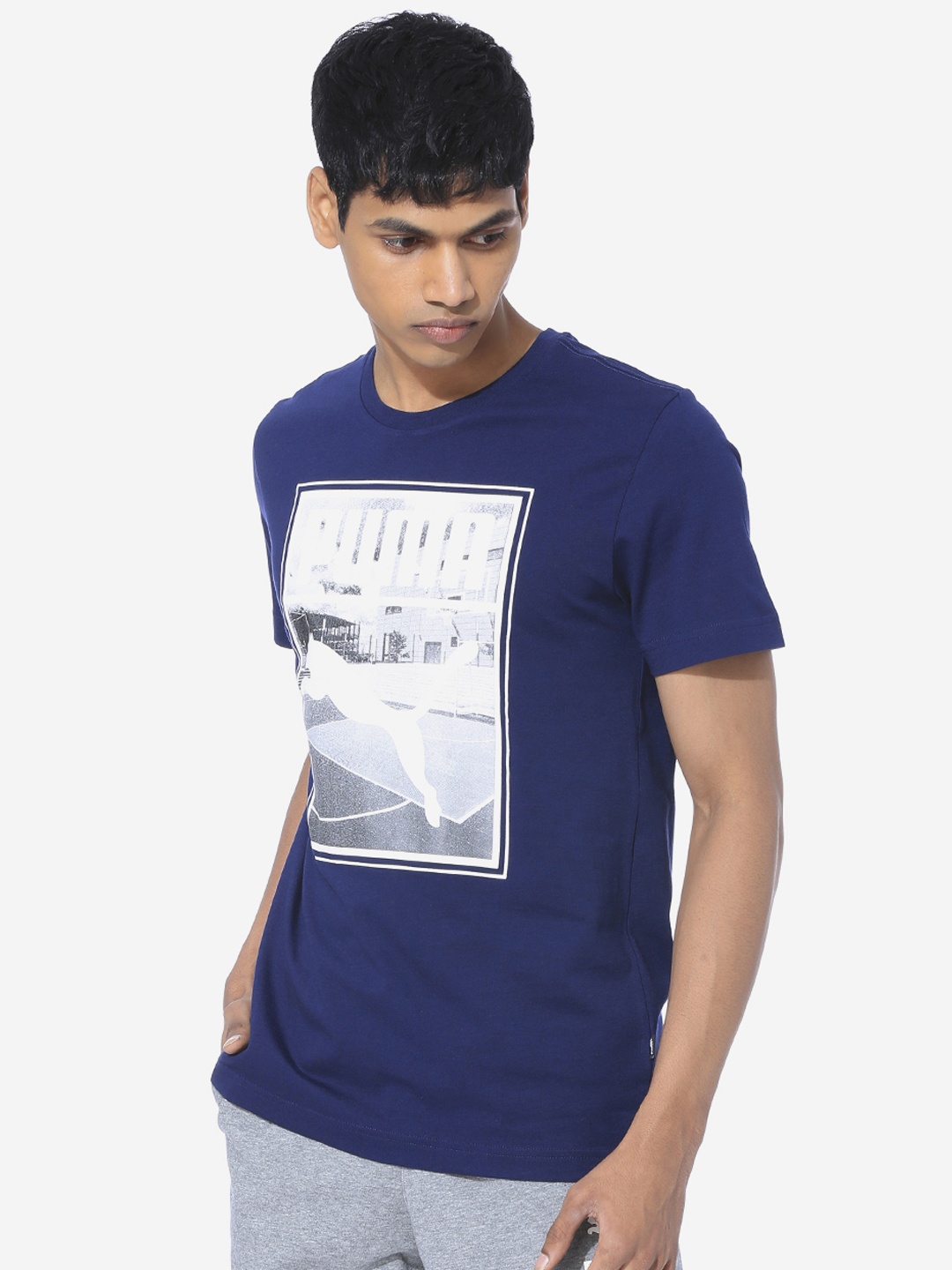 

Puma Men Blue Printed Round Neck T-shirt