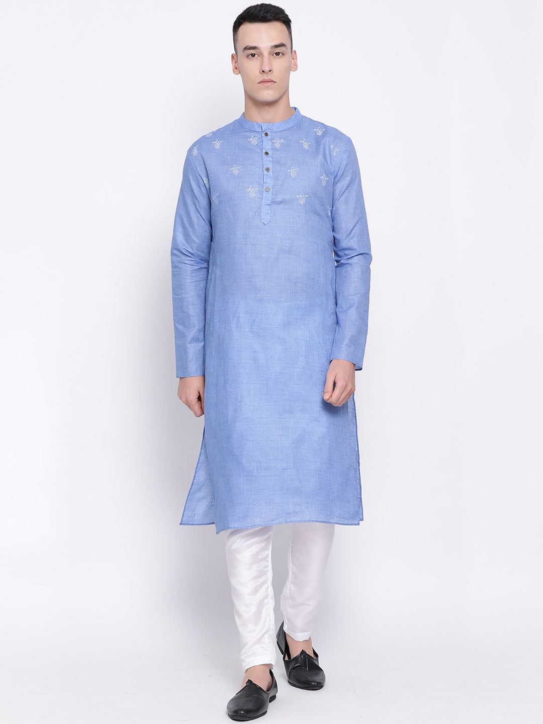 

DEVOILER Men Blue Solid Straight Kurta