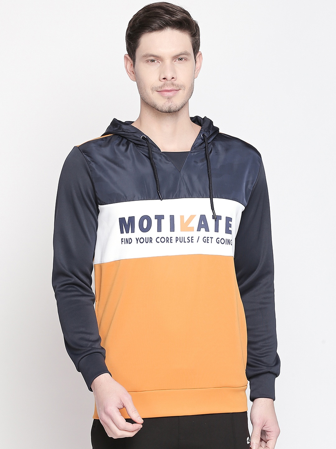 

Ajile by Pantaloons Men Yellow Colourblocked Hooded Sweatshirt