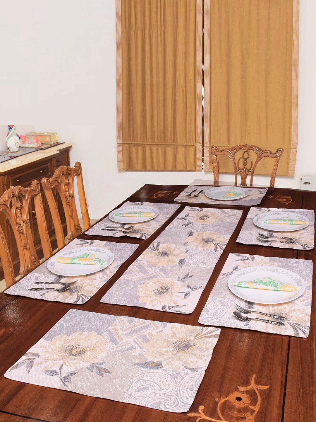 

Avira Home Set of 7 Pink & Purple Jaquard Woven Table Placemats With Runner