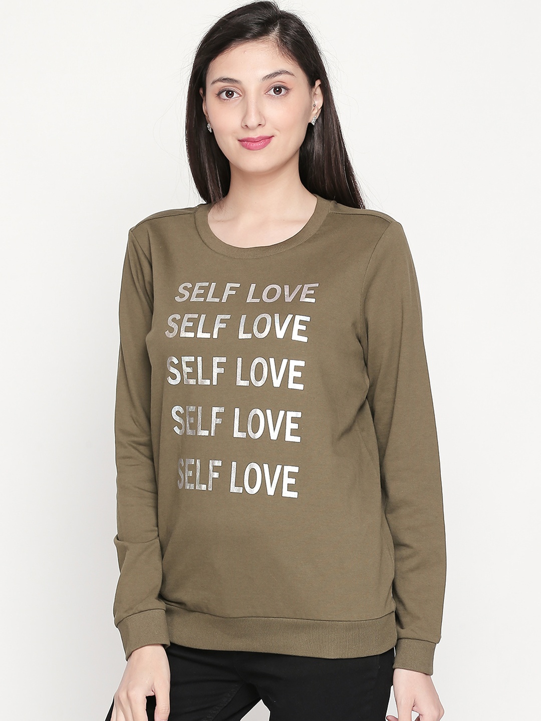 

Honey by Pantaloons Women Olive Brown Printed Sweatshirt