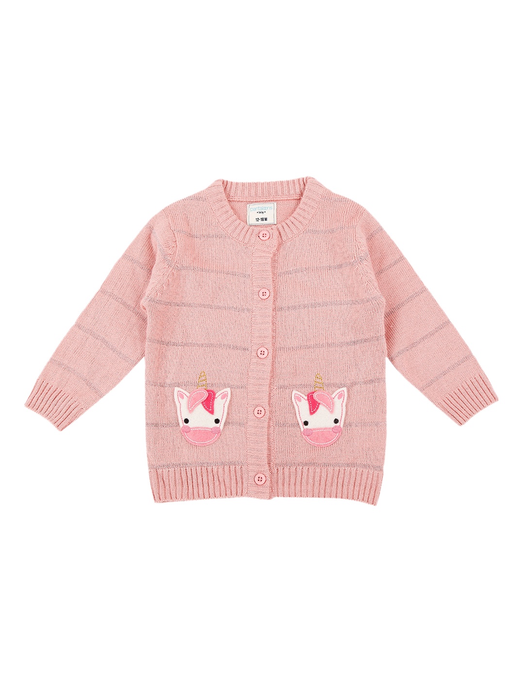 

Pantaloons Baby Girls Peach-Coloured Striped Sweater
