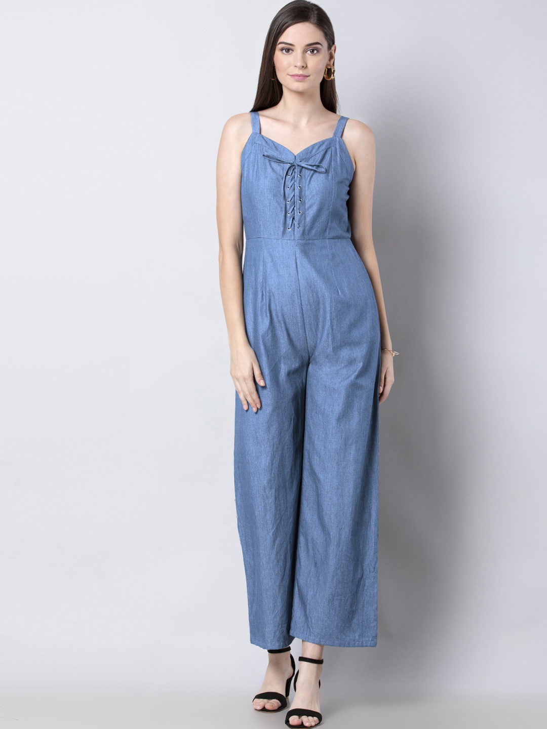 

FabAlley Women Blue Solid Basic Jumpsuit