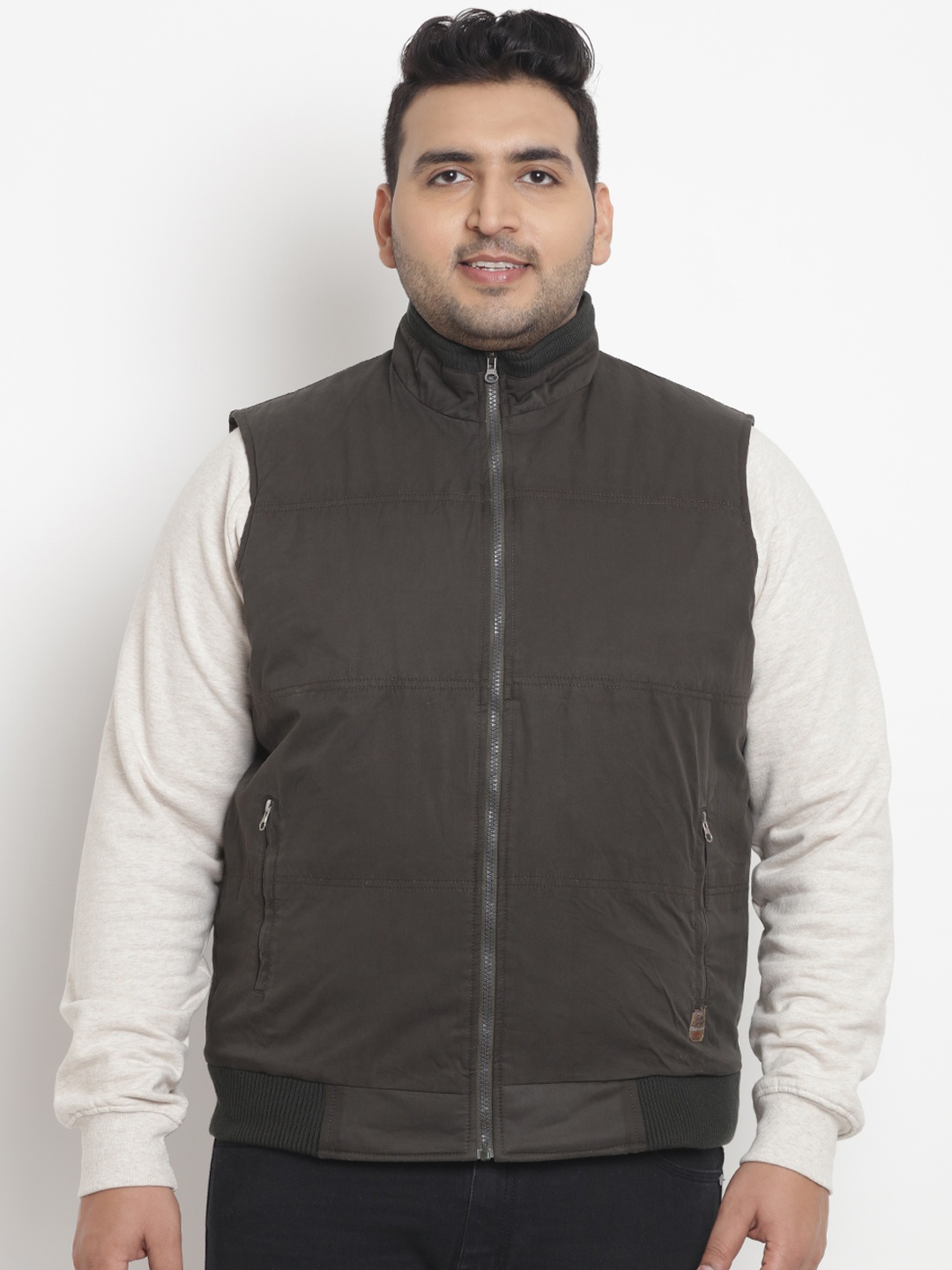 

John Pride Plus Size Men Olive Green Solid Puffer Jacket
