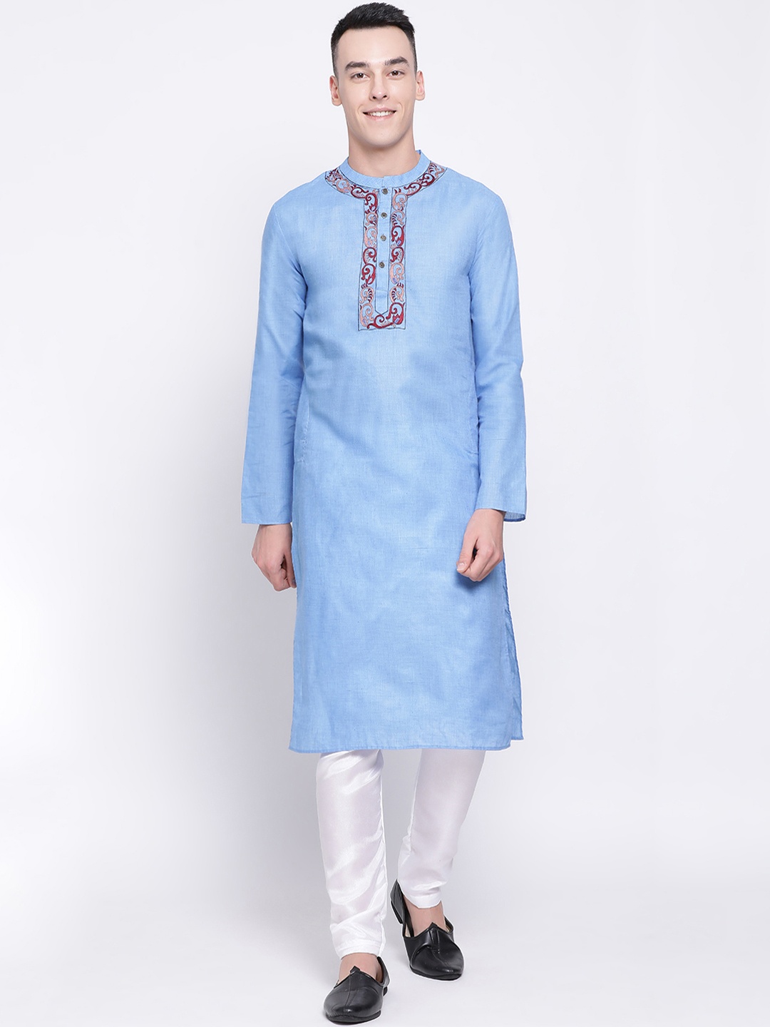 

DEVOILER Men Blue Solid Straight Kurta