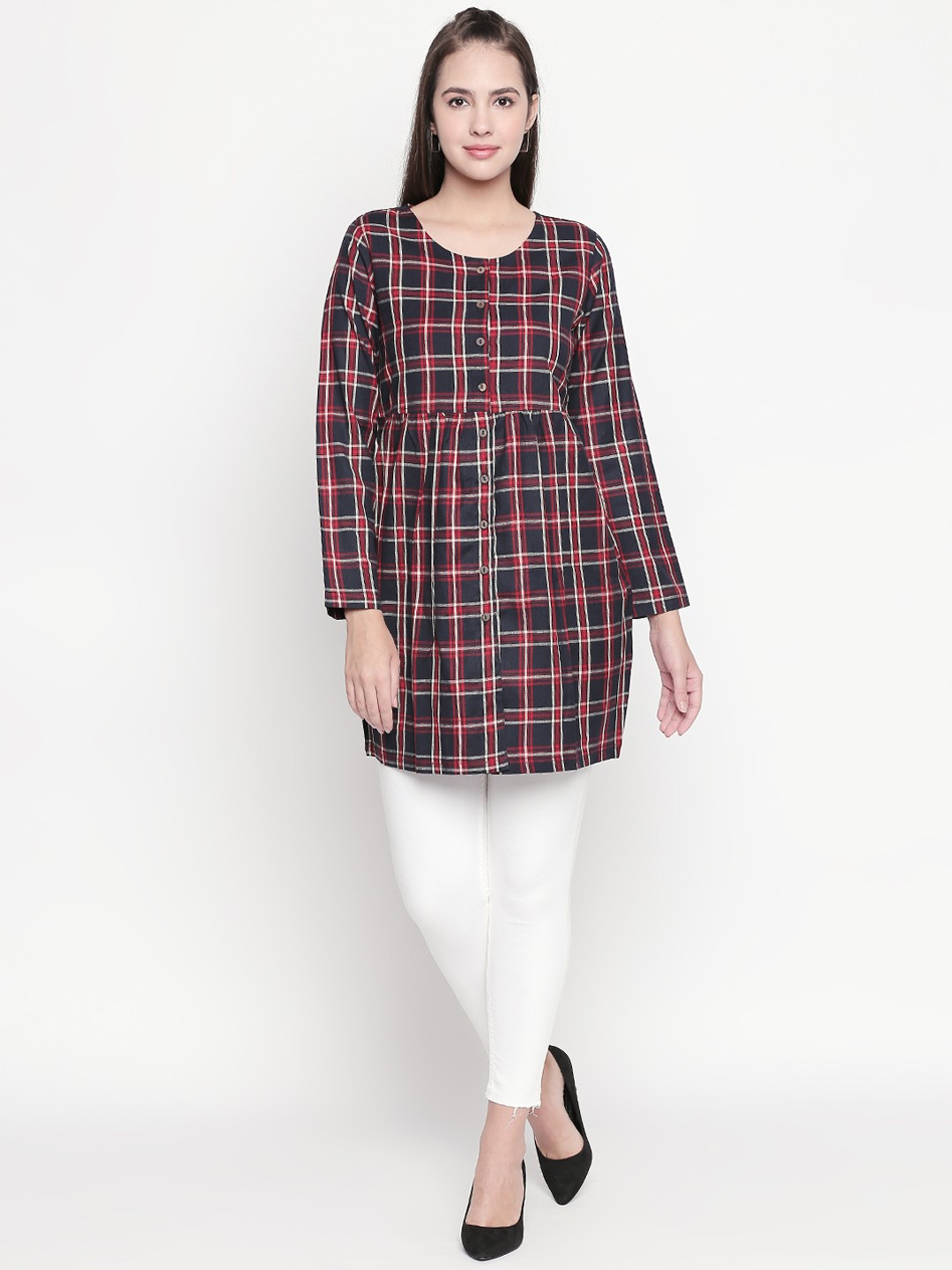 

Akkriti By Pantaloons Women Black & Red Checked Tunic