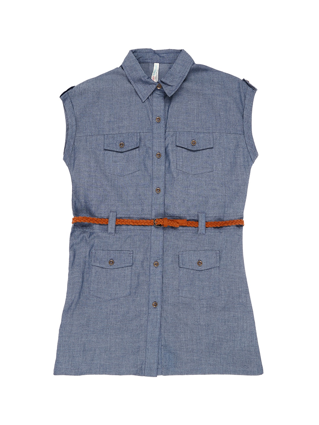 

Pantaloons Junior Girls Blue Solid Shirt Style Pure Cotton Top
