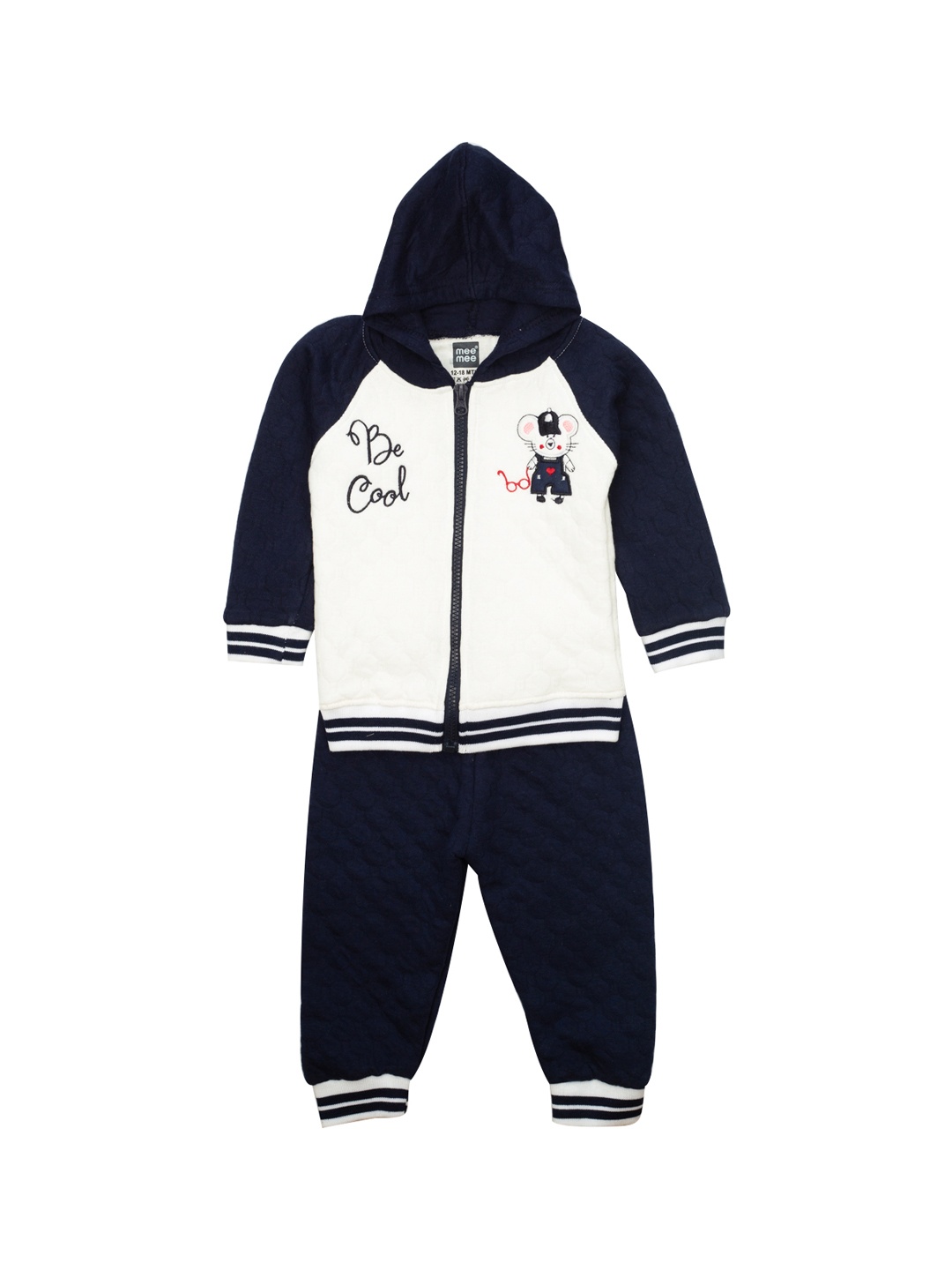 

MeeMee Kids Navy Blue & White Self Design Sweatshirt with Pyjamas