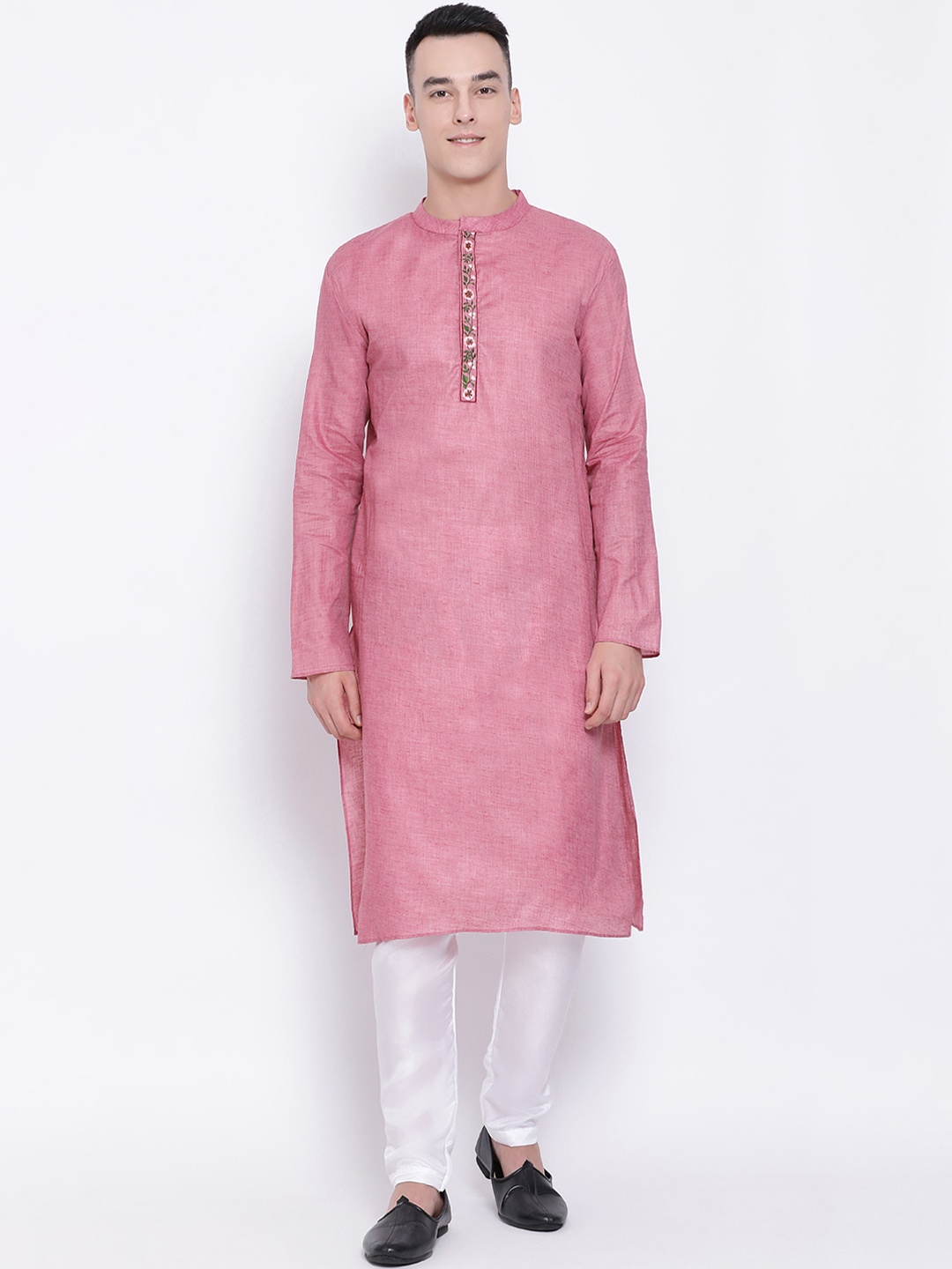 

DEVOILER Men Pink Solid Straight Kurta