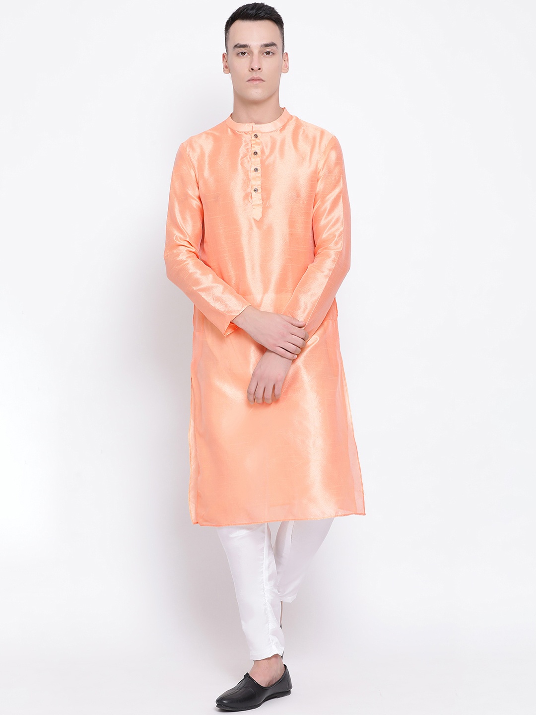 

DEVOILER Men Orange Solid Straight Kurta