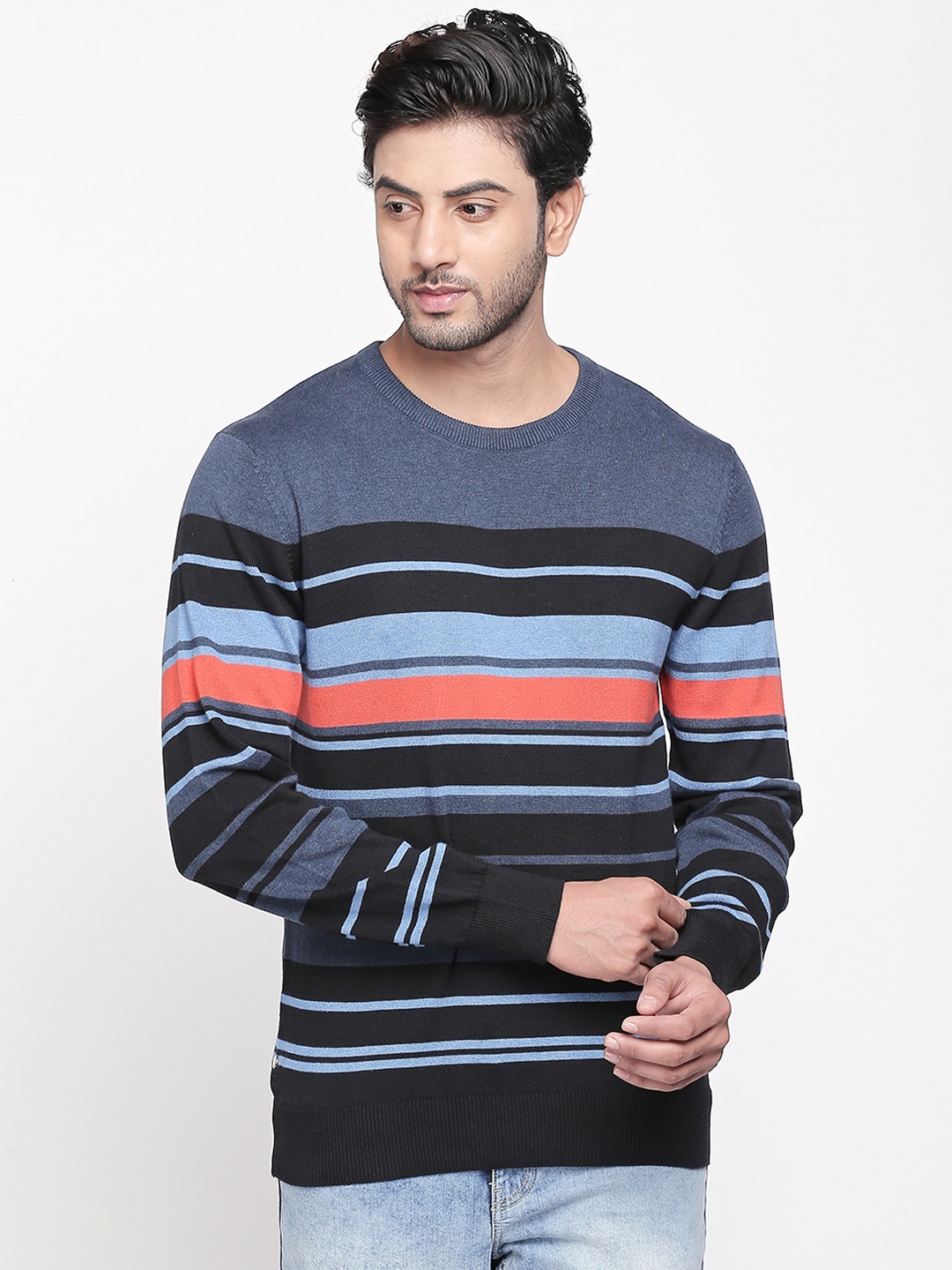 

BYFORD by Pantaloons Men Blue & Black Striped Sweater