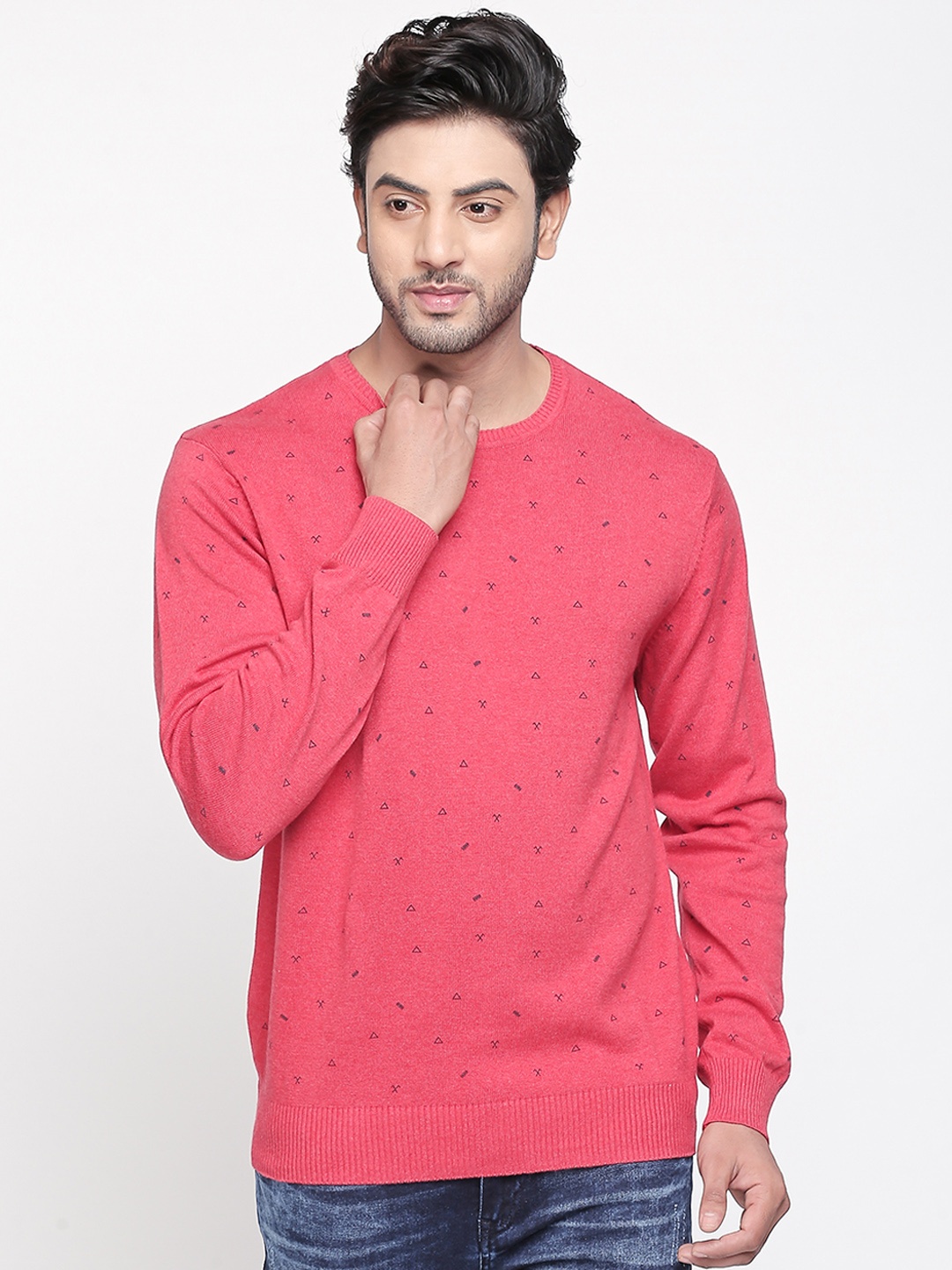 

Urban Ranger by pantaloons Men Coral Pink Printed Sweater
