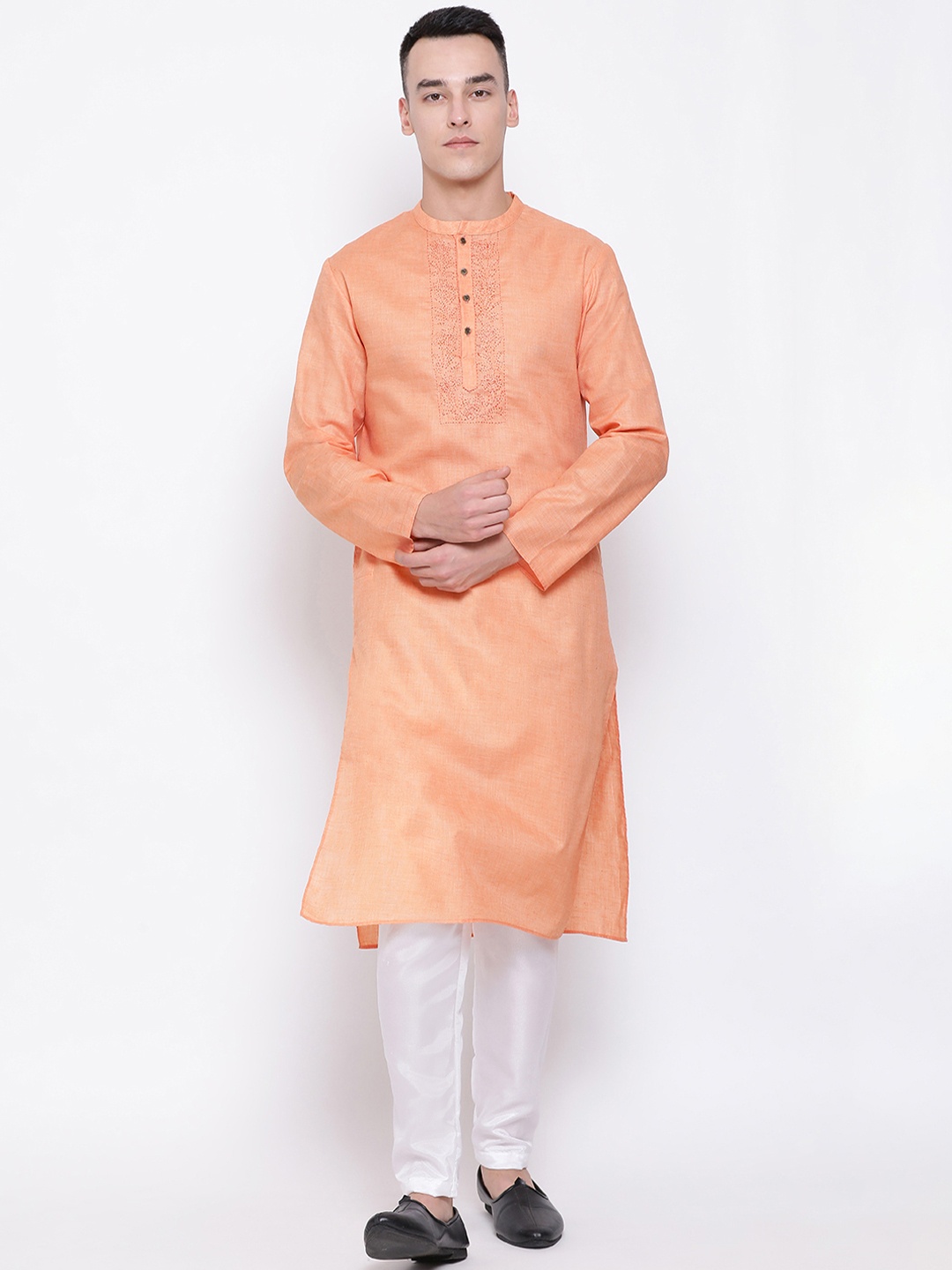 

DEVOILER Men Orange Solid Straight Kurta