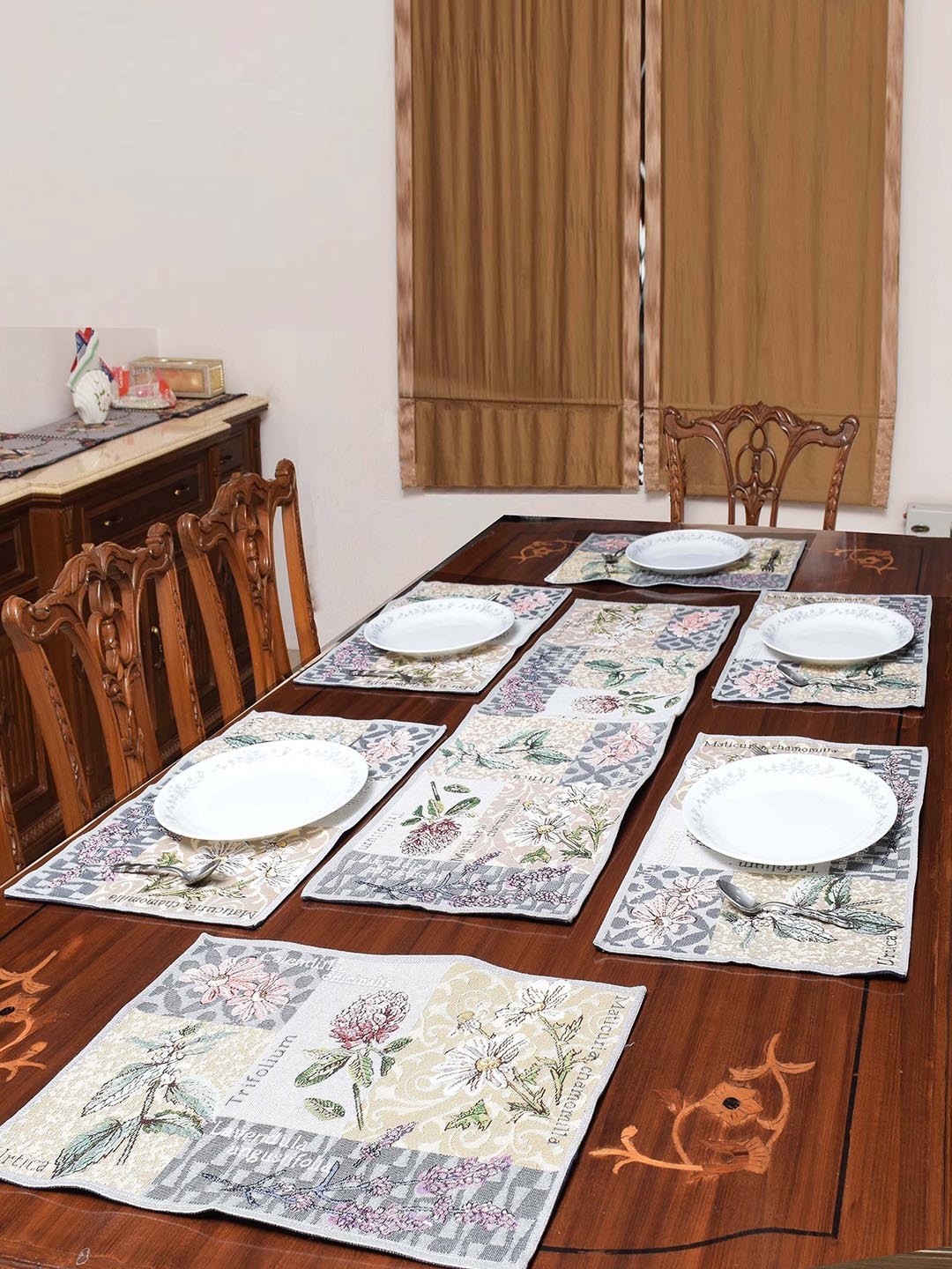 

Avira Home Set of 7 Multicoloured Jaquard Woven Table Placemats With Runner, Multi