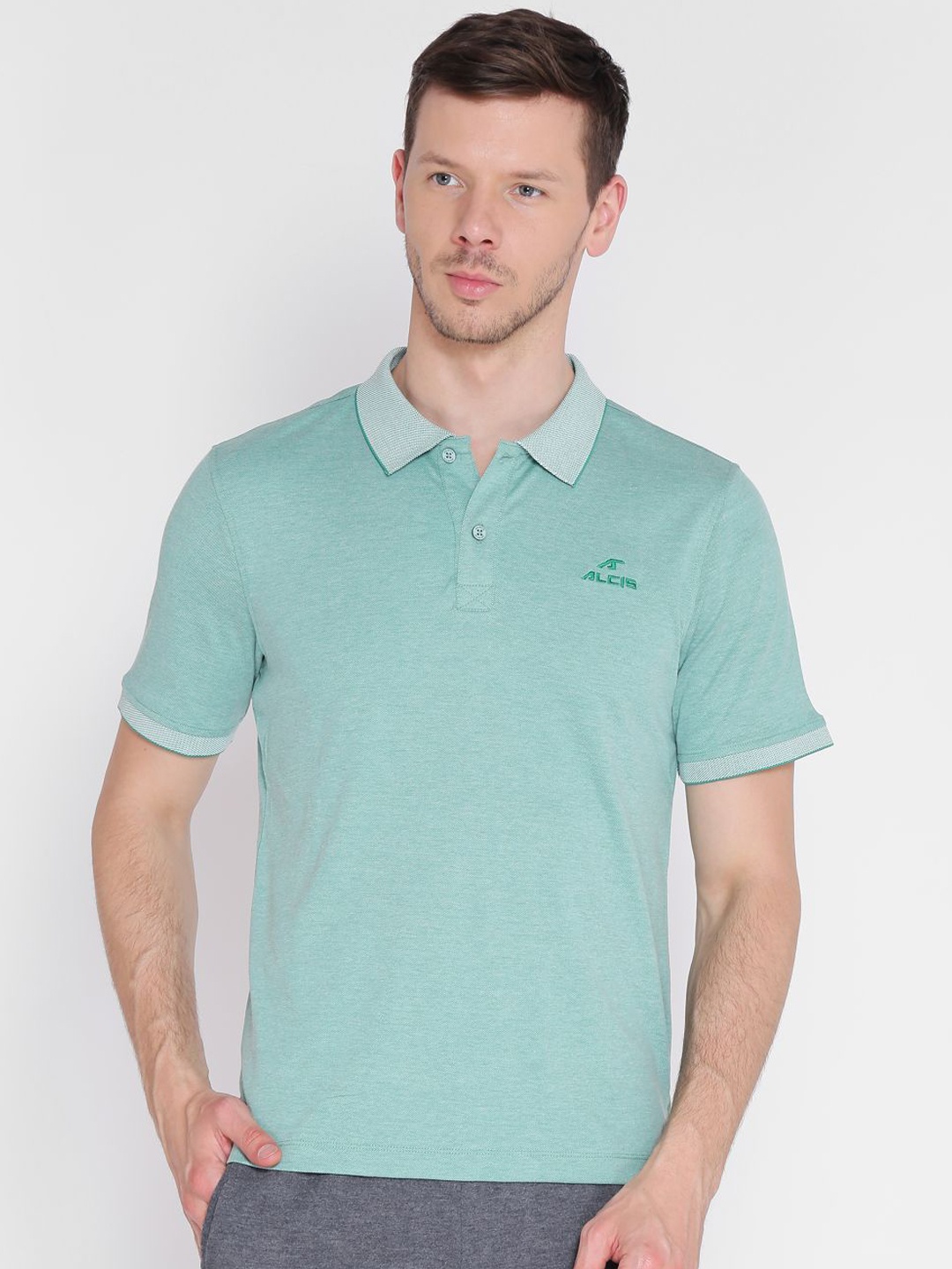 

Alcis Men Sea Green Solid Polo Collar T-shirt