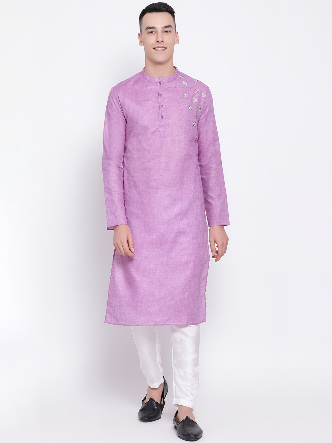 

DEVOILER Men Lavender Solid Straight Kurta