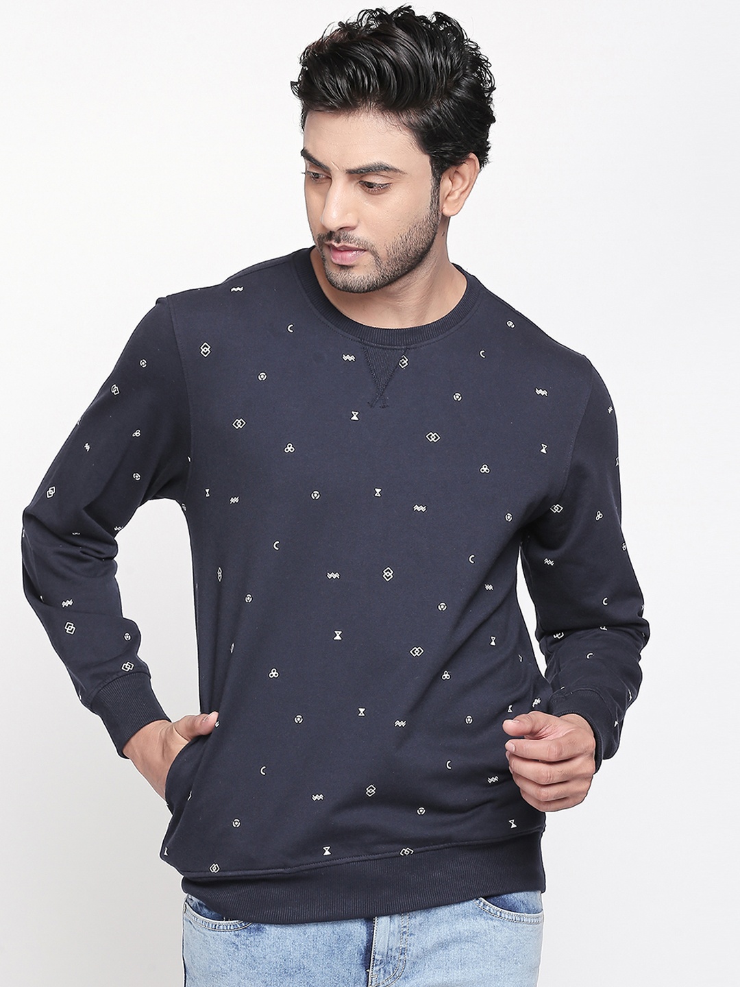 

Urban Ranger by pantaloons Men Navy Blue Printed Sweater