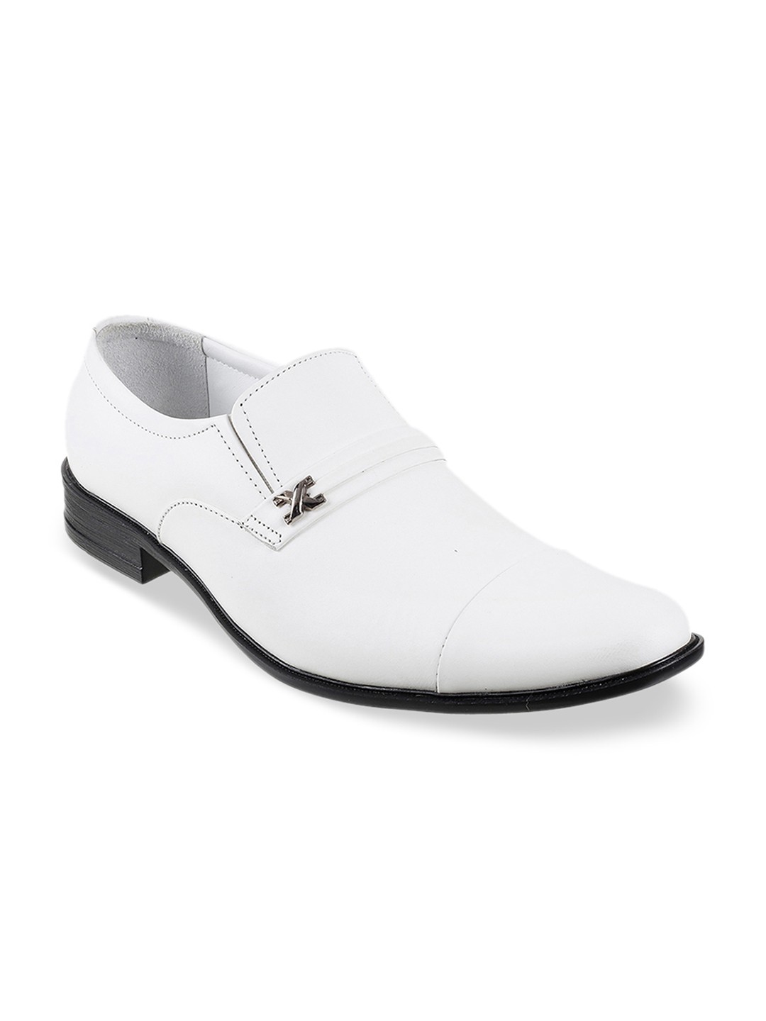 

Mochi Men White Solid Formal Leather Slip-Ons