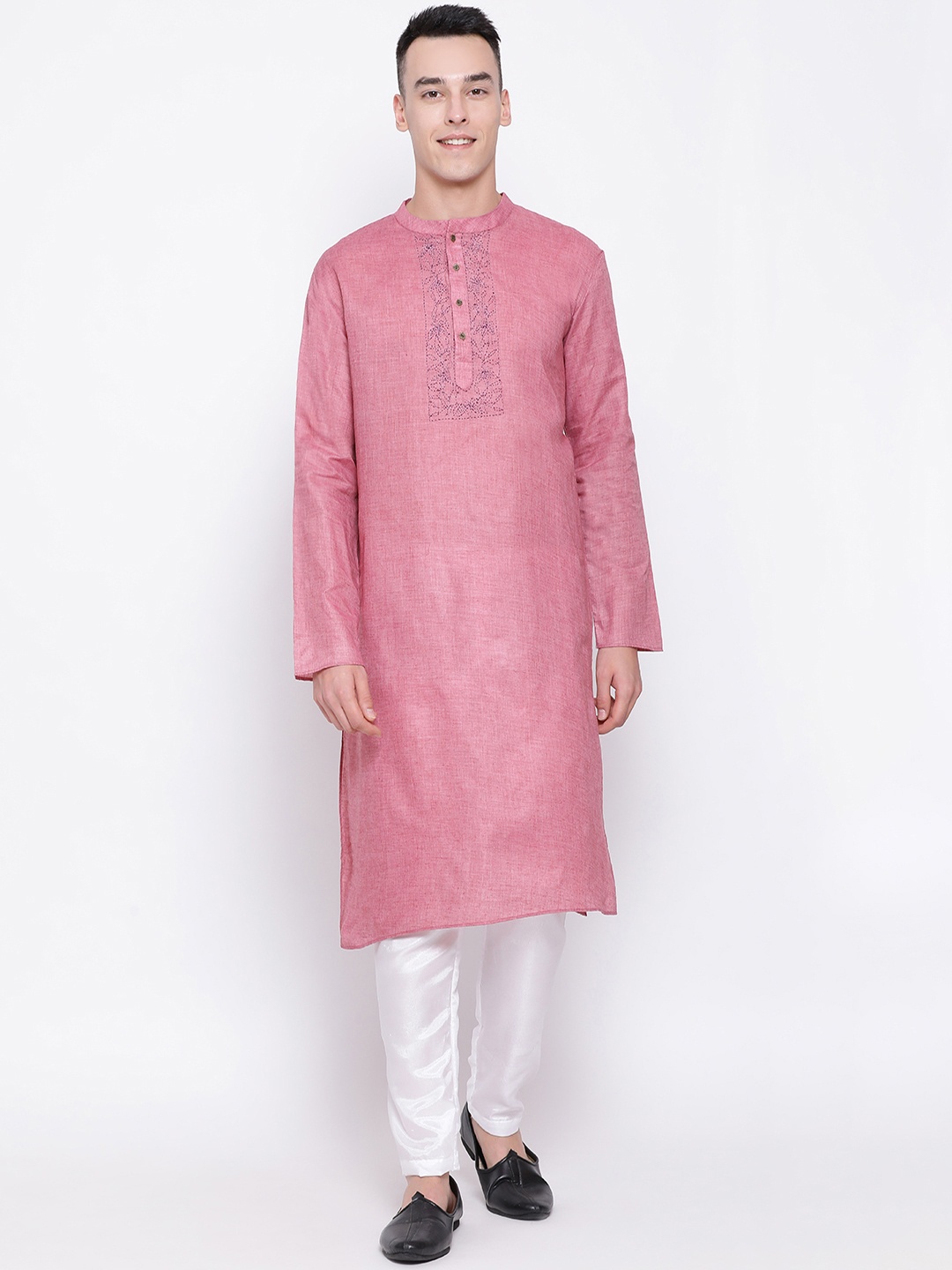 

DEVOILER Men Pink Solid Straight Kurta