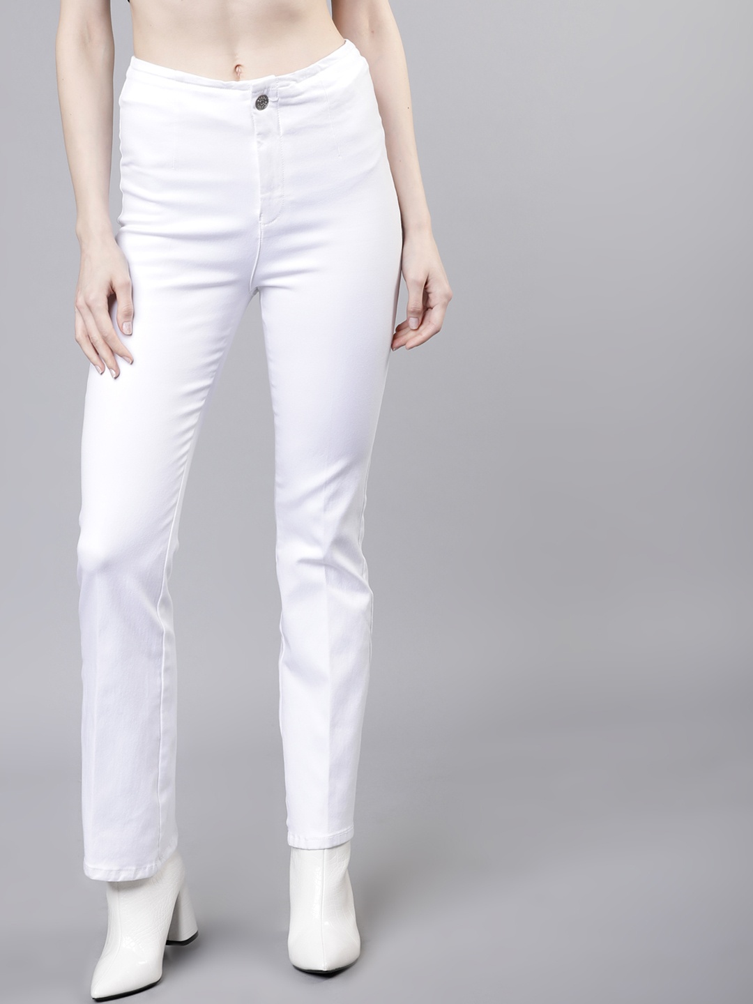 

Tokyo Talkies Women White Bootcut Mid-Rise Clean Look Stretchable Jeans