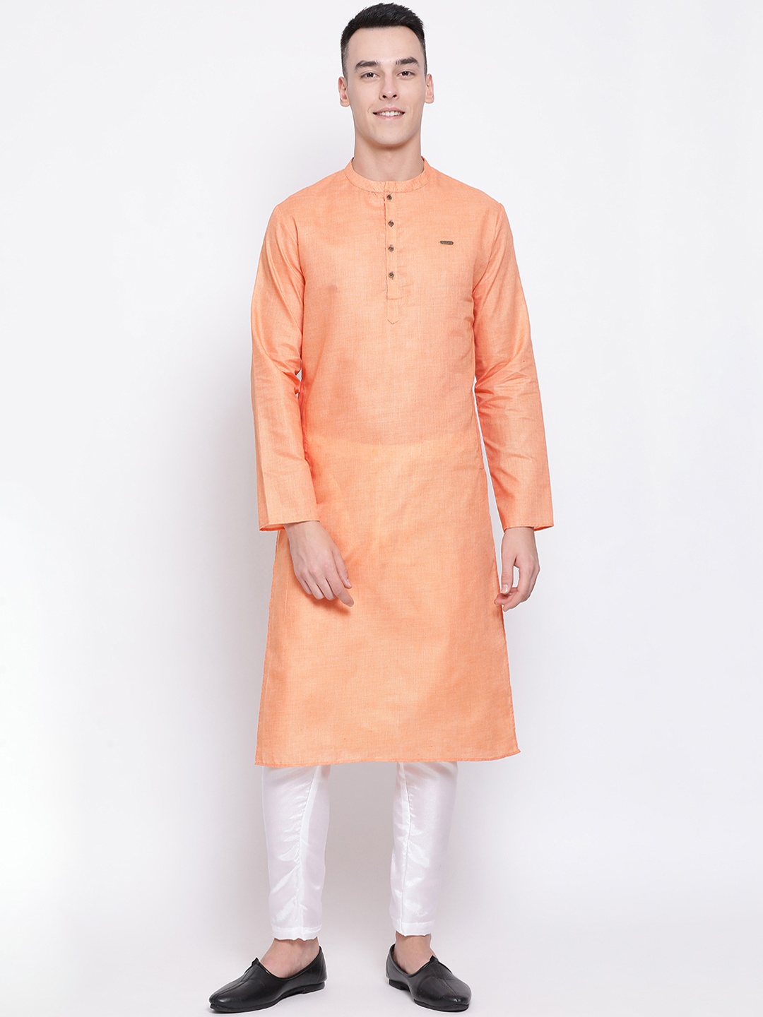 

DEVOILER Men Orange Solid Straight Kurta