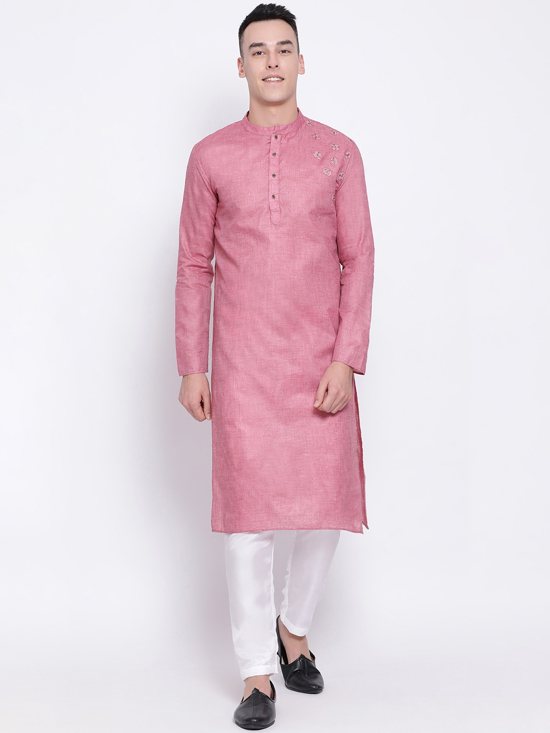 

DEVOILER Men Pink Solid Straight Kurta