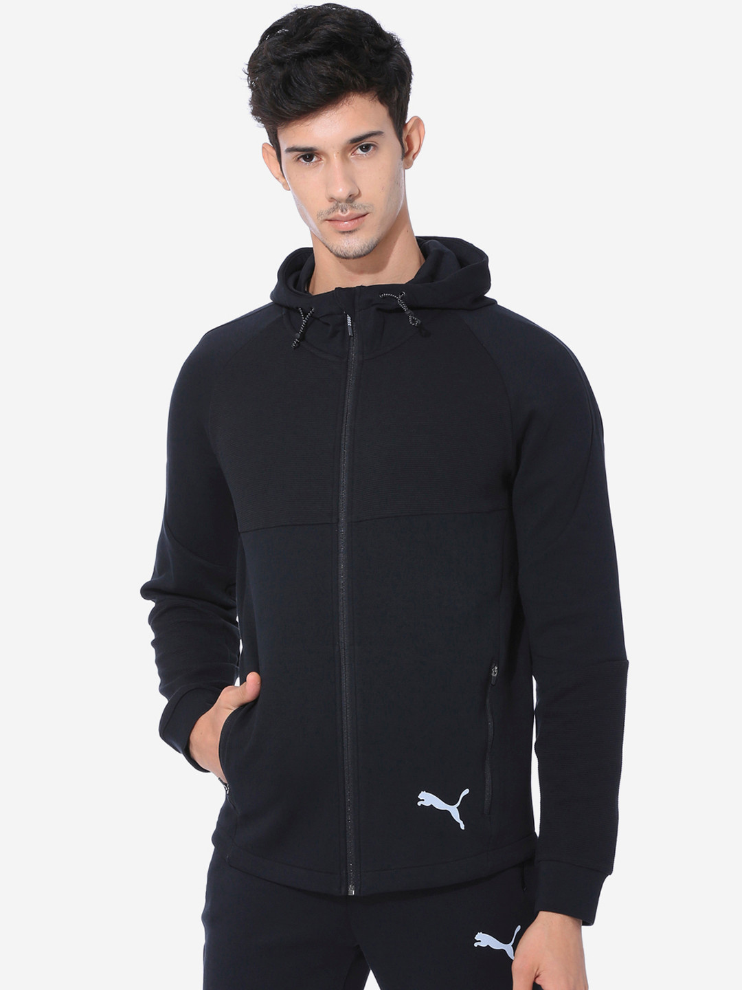

Puma Men Black Solid Evostripe FZ Hoody Track Jacket