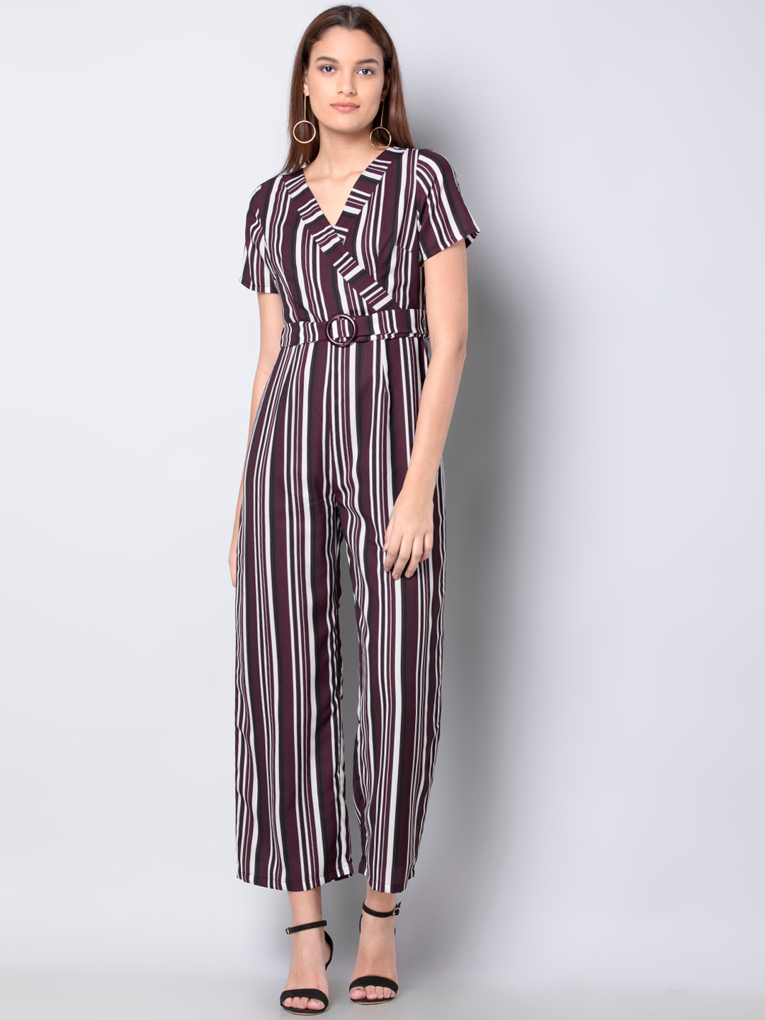 

FabAlley Women Maroon & White Striped Basic Jumpsuit