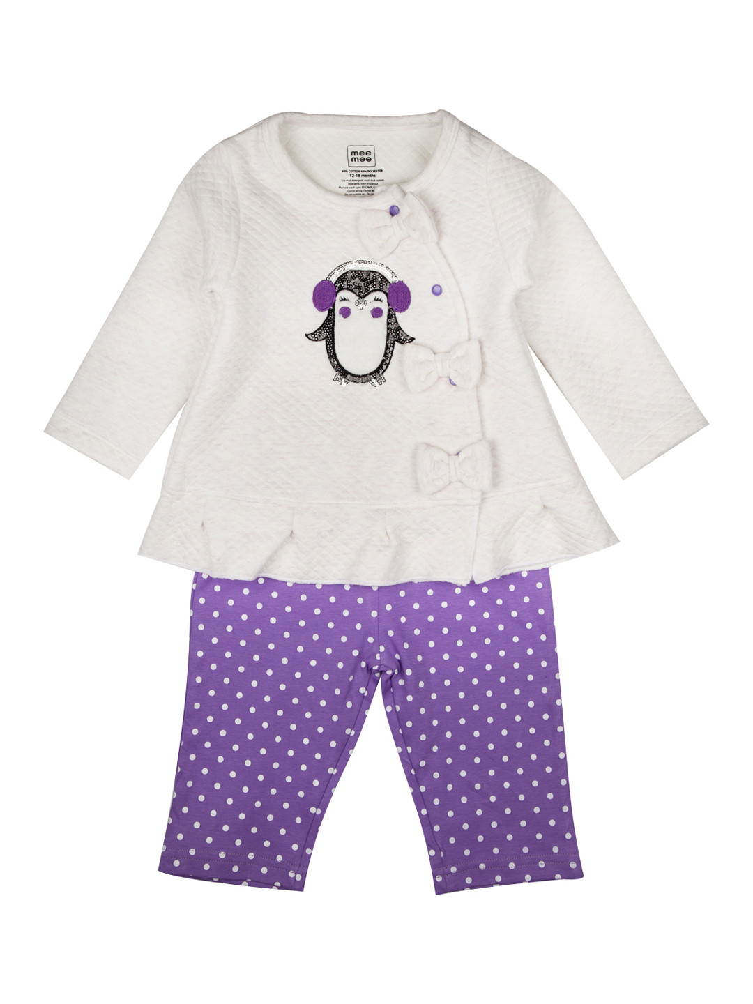 

MeeMee Infants Purple & Off-White Self Design Applique Detailed Top with Trousers