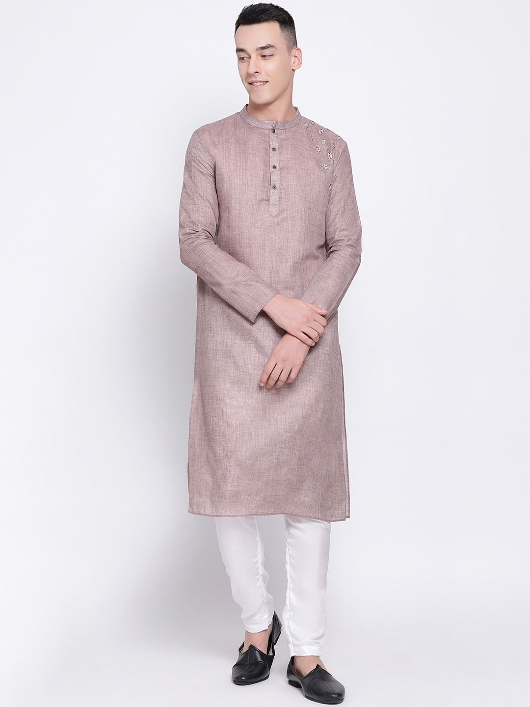 

DEVOILER Men Taupe Solid Straight Kurta