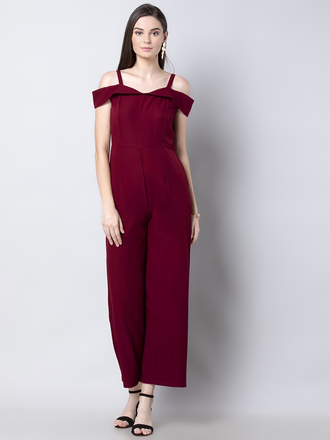 

FabAlley Women Maroon Solid Basic Jumpsuit
