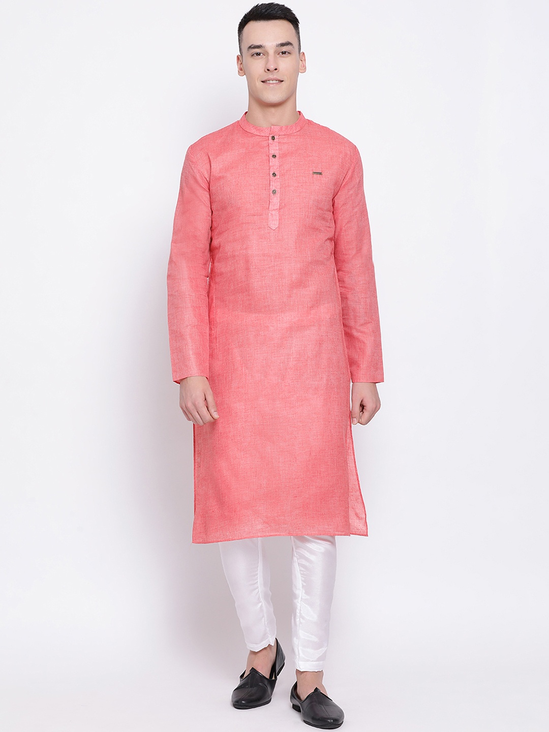 

DEVOILER Men Peach-Coloured Solid Straight Kurta