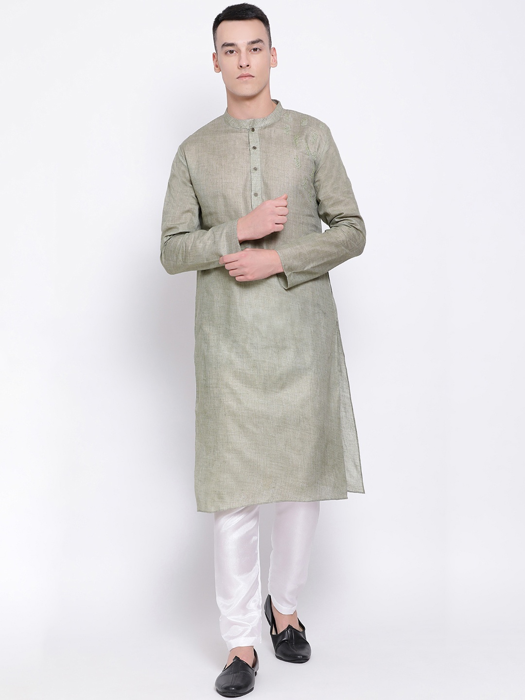 

DEVOILER Men Green Solid Straight Kurta