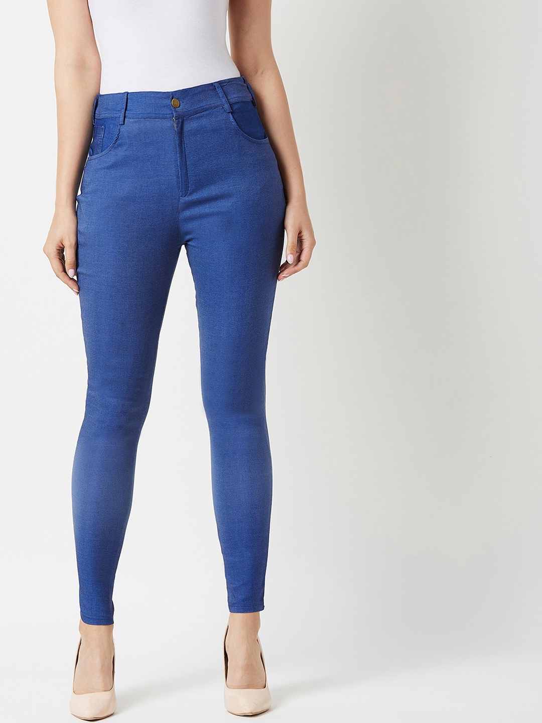

Miss Chase Women Blue Solid Knitted Skinny-Fit Treggings