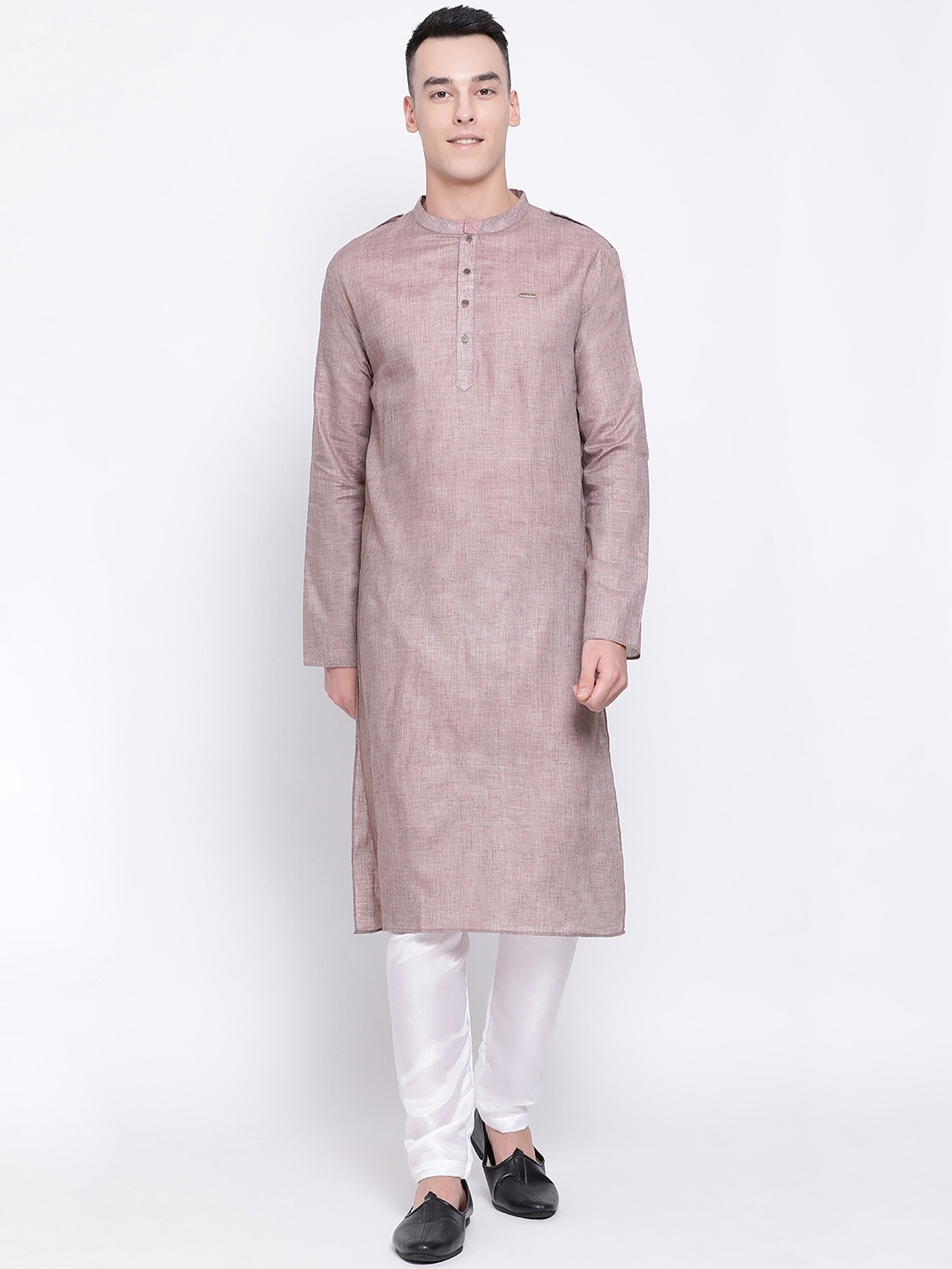 

DEVOILER Men Taupe Solid Straight Kurta