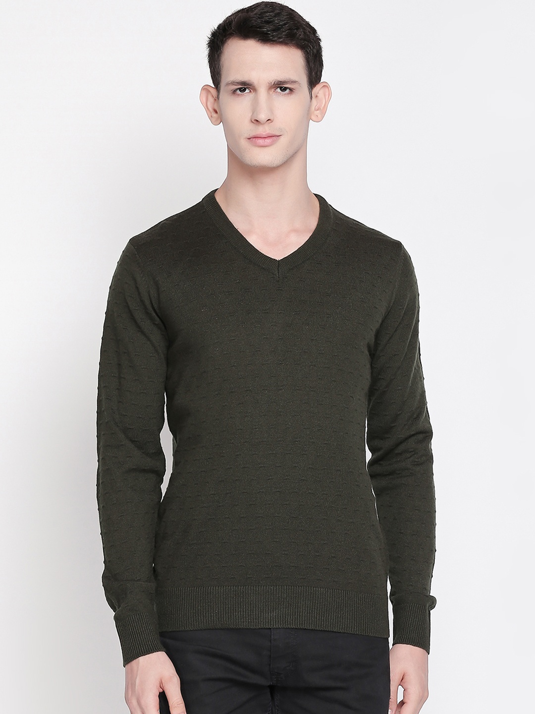 

RICHARD PARKER by Pantaloons Men Olive Green Solid Pullover Sweater