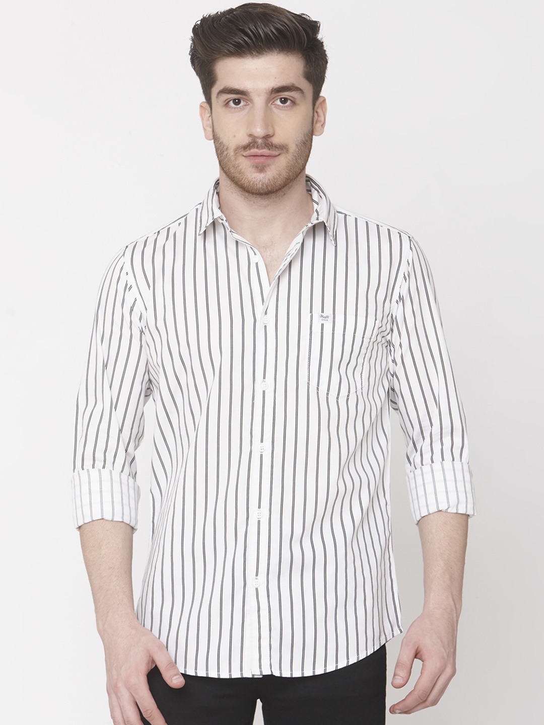 

Mufti Men White & Black Slim Fit Striped Casual Shirt