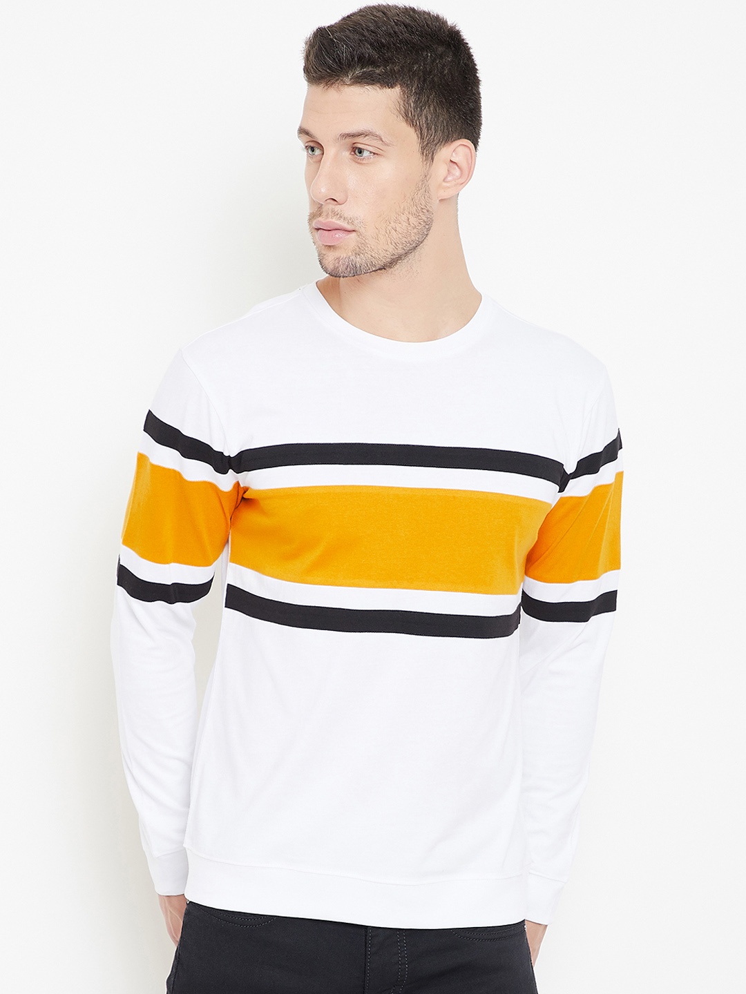 

GRITSTONES Men White Colourblocked Round Neck T-shirt