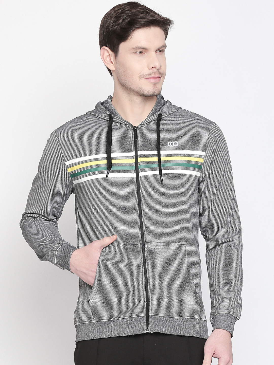 

Ajile by Pantaloons Men Grey Striped Sporty Jacket