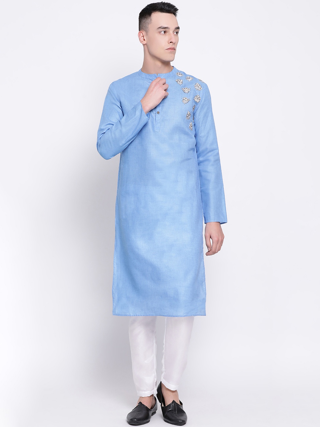 

DEVOILER Men Blue Solid Straight Kurta