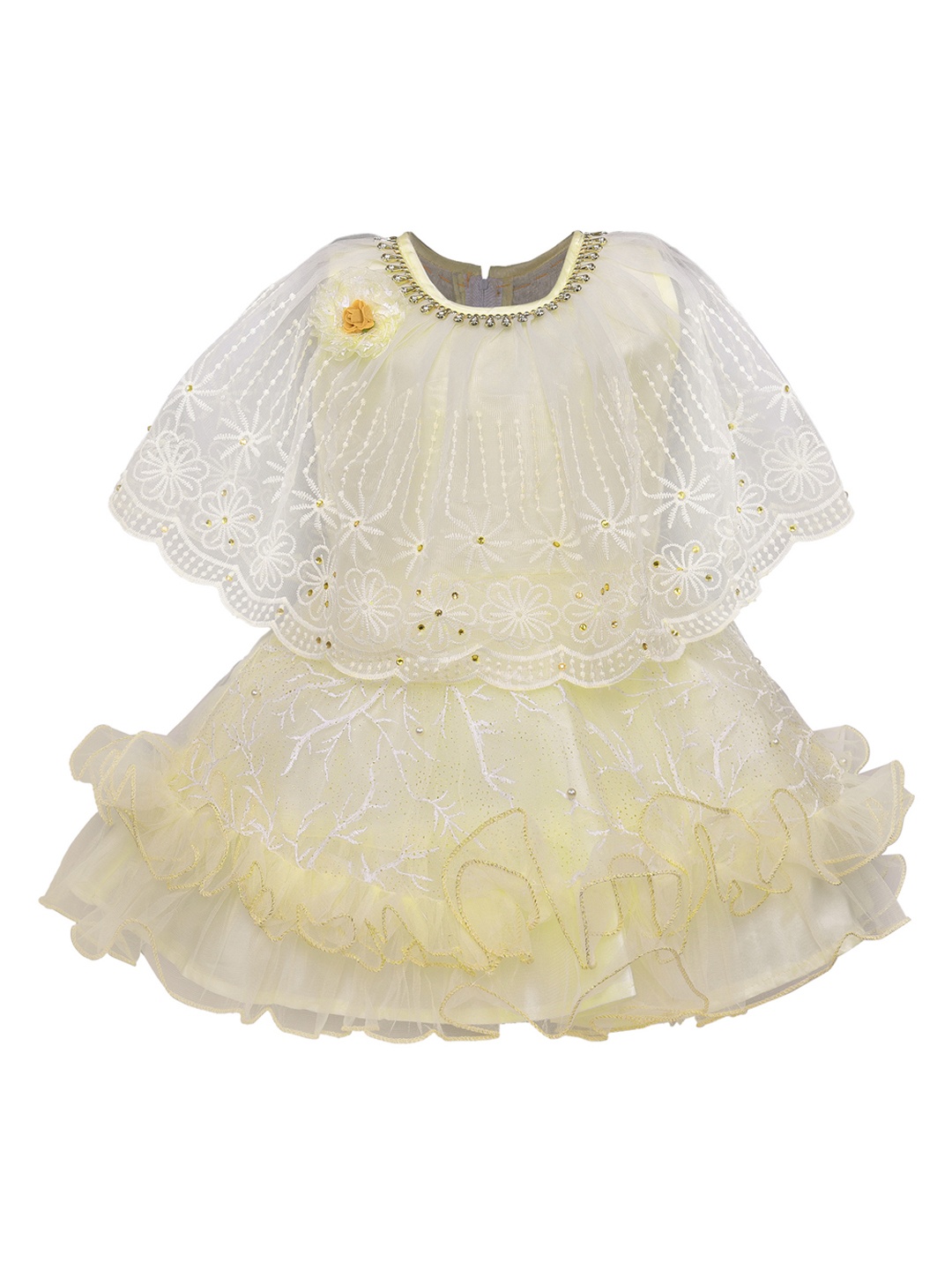 

Wish Karo Girls Yellow Floral Embroidered Fit and Flare Dress