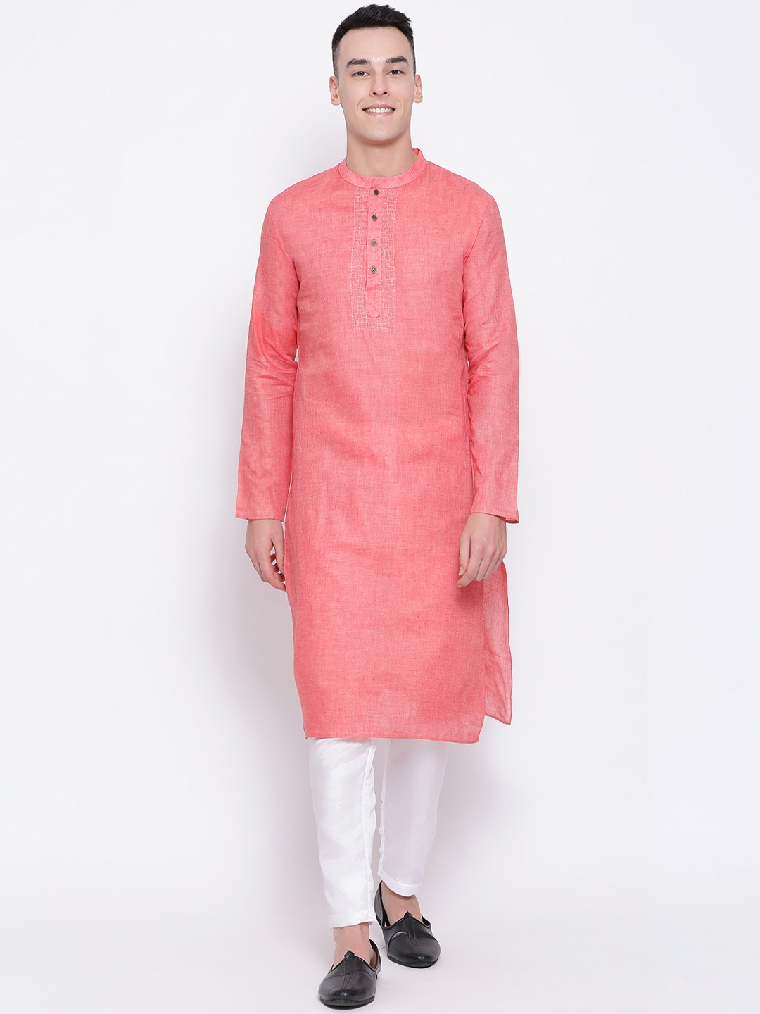 

DEVOILER Men Peach-Coloured Solid Straight Kurta