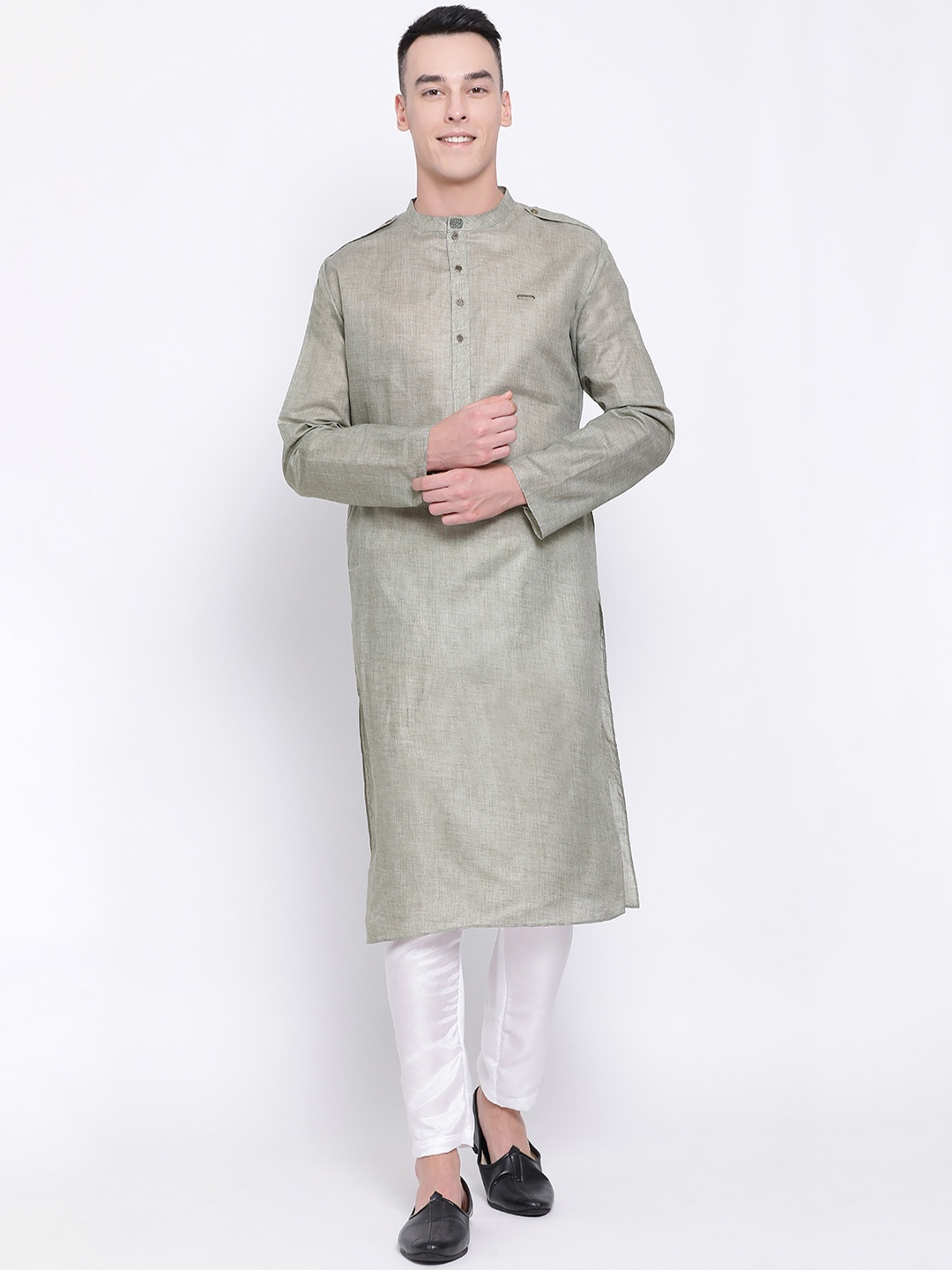 

DEVOILER Men Green Solid Straight Kurta