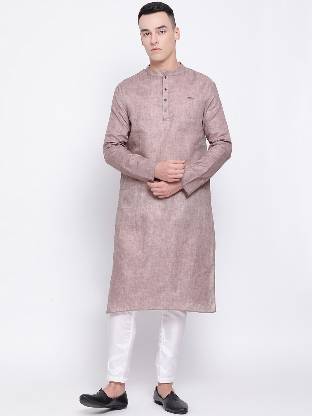 

DEVOILER Men Taupe Solid Straight Kurta