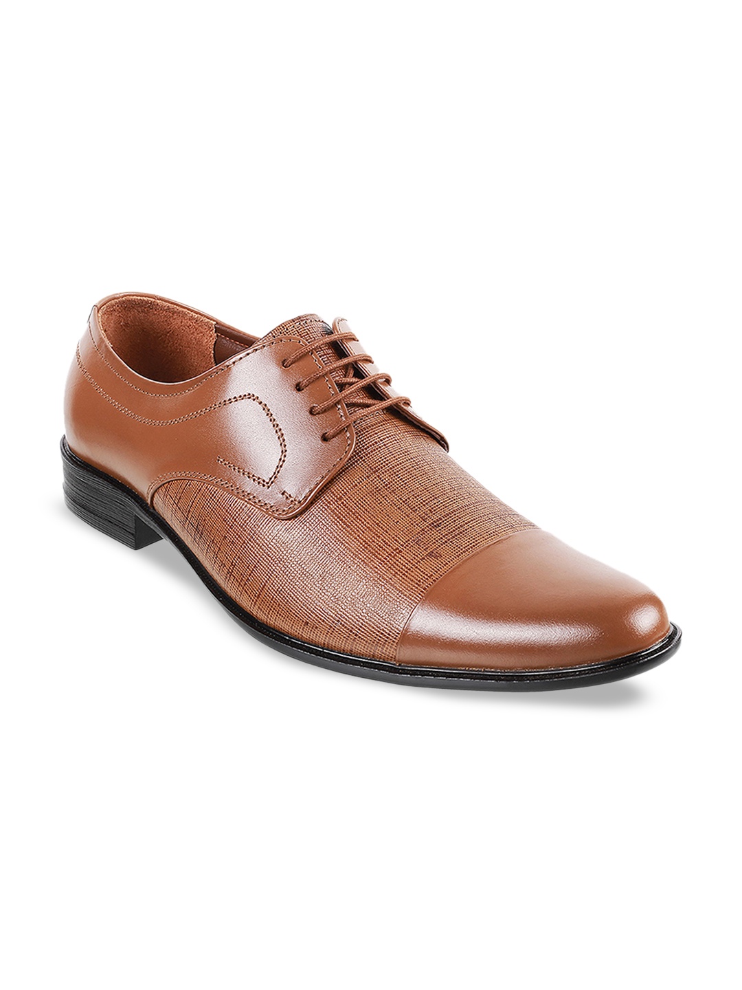

Mochi Men Tan Brown Textured Formal Leather Derbys