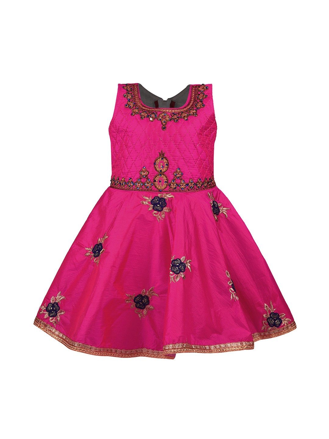 

Wish Karo Girls Pink Embellished Satin Silk Fit and Flare Dress